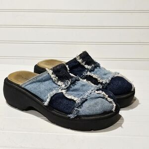 Lower East Side Denim Patchwork Chunky Platform Clogs